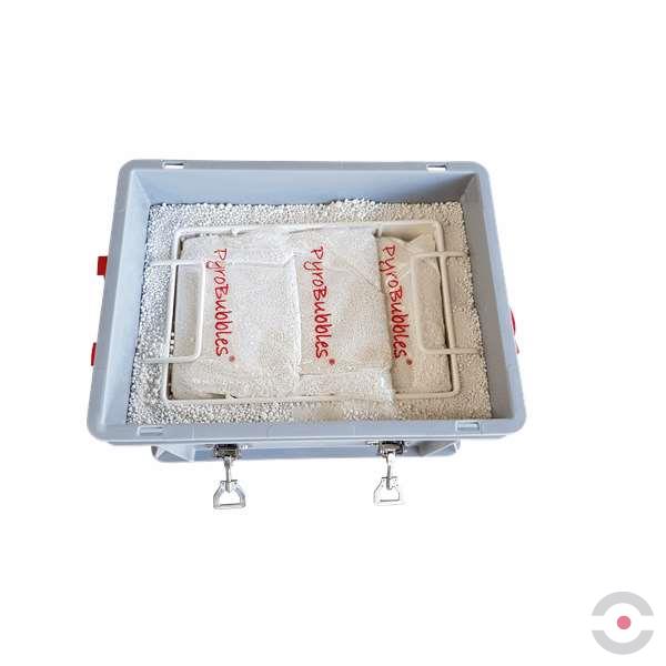 Plastikowy pojemnik transportowy Premium XS-BOX Low, 17 l, stały kosz, 8*wypełniacz +2kg PyroBubbles