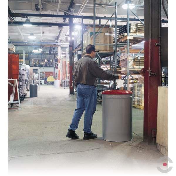 Pojemnik zabezpieczający na odpady papierowe Justrite, pokrywa stalowa, 200 l, szary