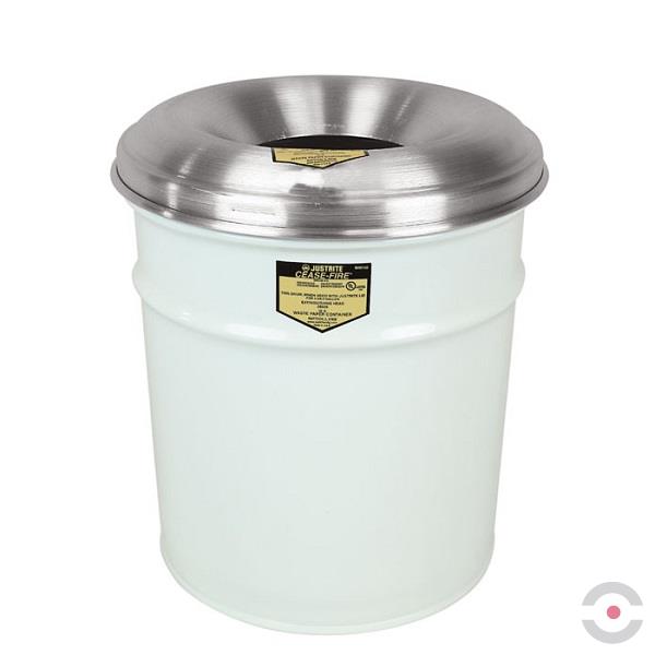 Pojemnik zabezpieczający na odpady papierowe Justrite, pokrywa aluminiowa, 17 l, biały