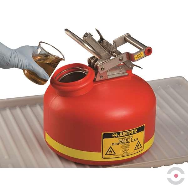 Pojemnik polietylenowy Justrite do usuwania zużytych płynów 7.5 l, osprzęt SN, wskaźnik, czerwony