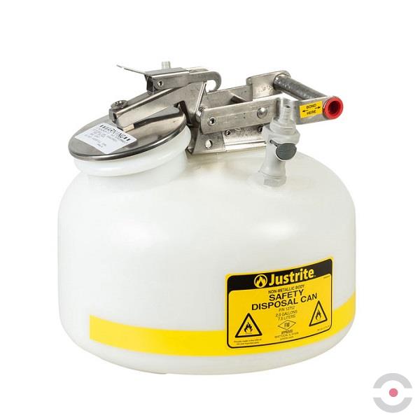 Pojemnik polietylenowy Justrite do zbierania odpadów HPLC, okrągły 7.5 l, złącze 1 PN, złącze 2 PN, biały