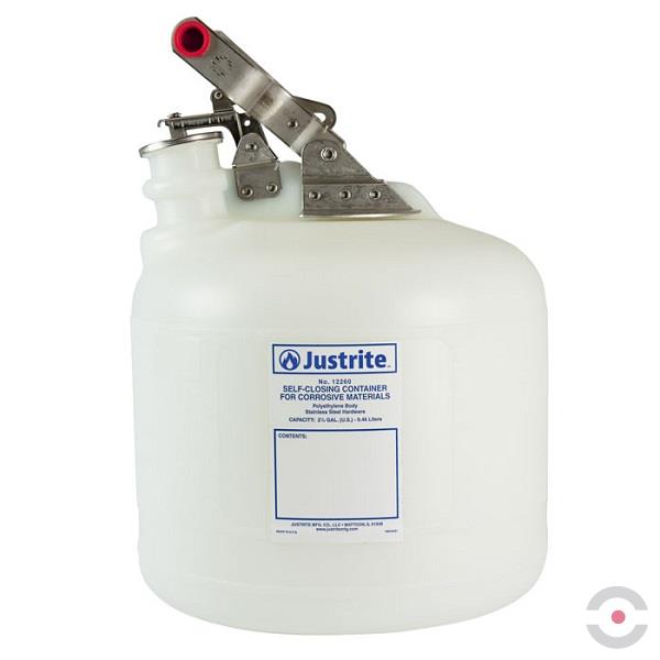 Pojemnik zabezpieczający Justrite, polietylenowy, osprzęt stal nierdz, 9.5 l, biały