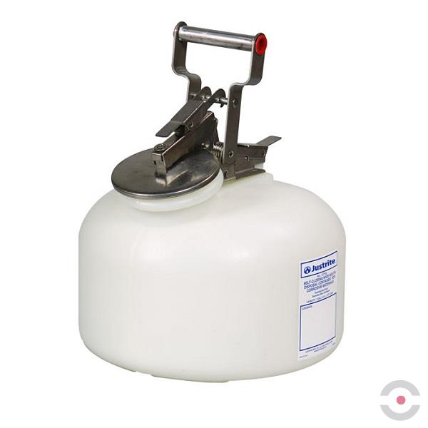 Pojemnik zabezpieczający Justrite, polietylenowy, osprzęt stal nierdz, 7.5 l, biały