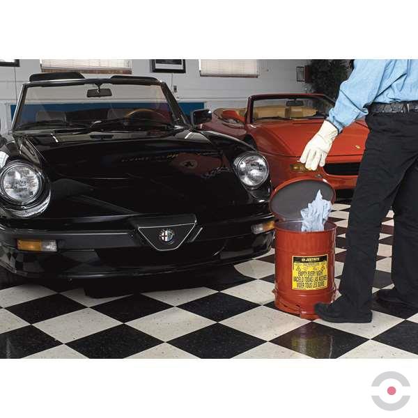 Pojemnik zabezpieczający Justrite stalowy na odpady olejowe, dźwignia nożna, 80 l, czerwony