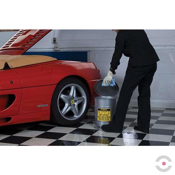 Pojemnik zabezpieczający Justrite stalowy na odpady olejowe, dźwignia nożna, 34 l, SoundGard, srebrny