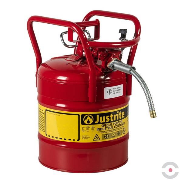 Pojemnik zabezpieczający Justrite stalowy na płyny łatwopalne, Typ II, D.O.T. wąż spustowy 16 mm, 19 l, czerwony
