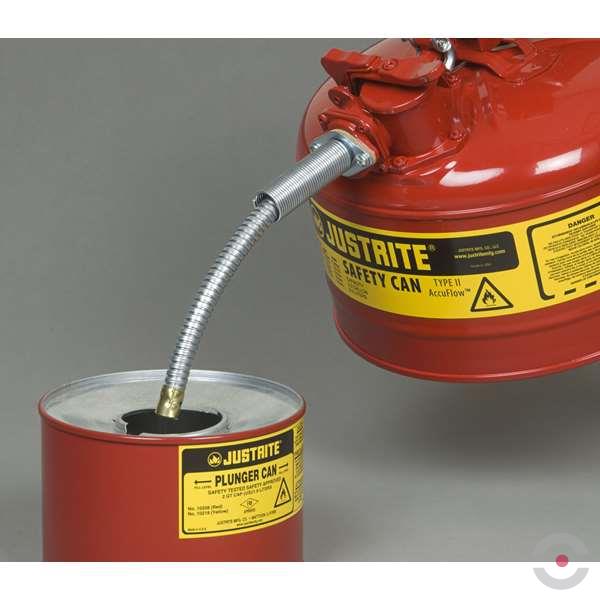 Pojemnik zabezpieczający Justrite stalowy na płyny łatwopalne Typ II, wąż spustowy 25 mm, 9,5 l, czerwony