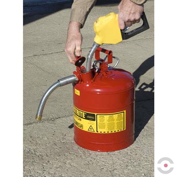 Pojemnik zabezpieczający Justrite stalowy na płyny łatwopalne Typ II, wąż spustowy 25 mm, 19 l, czerwony