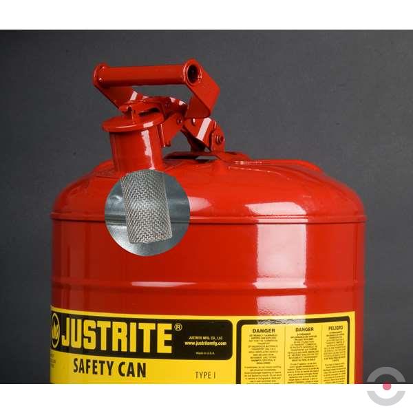 Pojemnik zabezpieczający Justrite stalowy na płyny łatwopalne 4 l, Typ I, czerwony