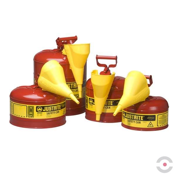 Pojemnik zabezpieczający Justrite stalowy na płyny łatwopalne 19 l, Typ I, lejek, czerwony