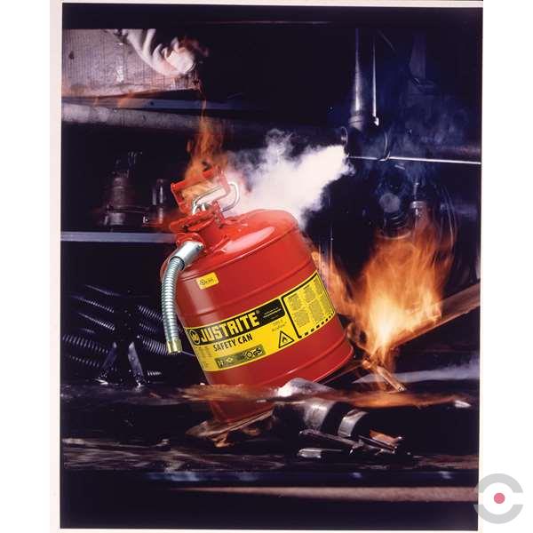 Pojemnik zabezpieczający Justrite stalowy na płyny łatwopalne Typ II, wąż spustowy 25 mm, 9,5 l, czerwony