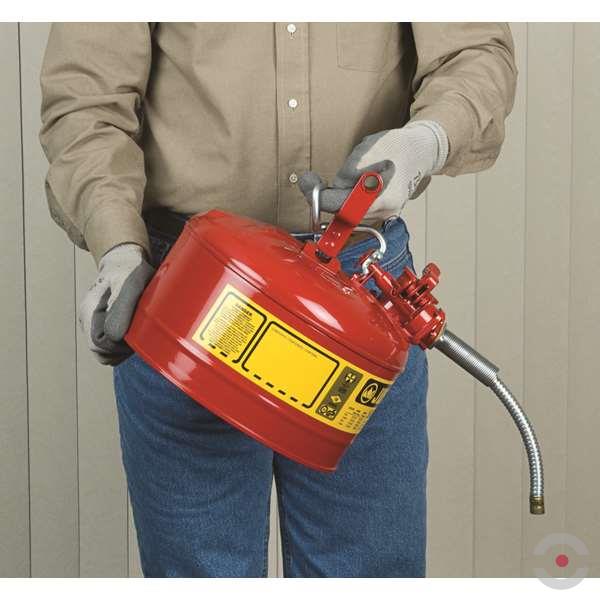 Pojemnik zabezpieczający Justrite stalowy na płyny łatwopalne Typ II, wąż spustowy 25 mm, 9,5 l, czerwony