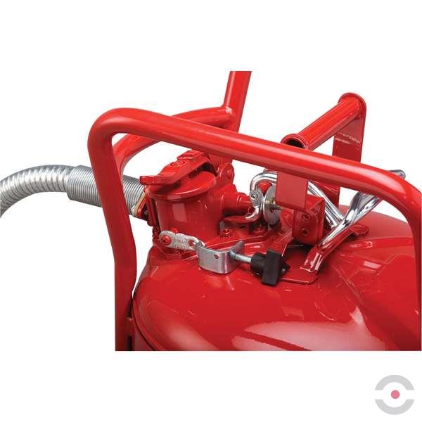 Pojemnik zabezpieczający Justrite stalowy na płyny łatwopalne, Typ II, D.O.T. wąż spustowy 16 mm, 9,5 l, czerwony