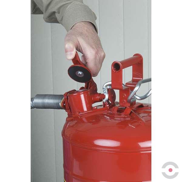 Pojemnik zabezpieczający Justrite stalowy na płyny łatwopalne Typ II, wąż spustowy 25 mm, 9,5 l, czerwony