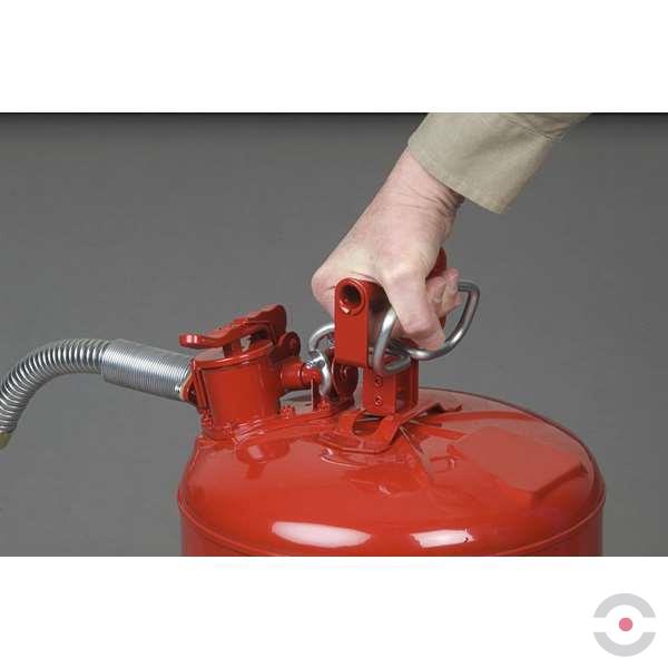 Pojemnik zabezpieczający Justrite stalowy na płyny łatwopalne, wąż spustowy, 7,5 l, czerwony