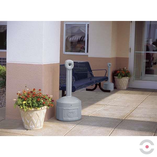 Popielnica zewnętrzna Justrite, polietylenowa Smokers Cease-Fire na niedopałki, szary