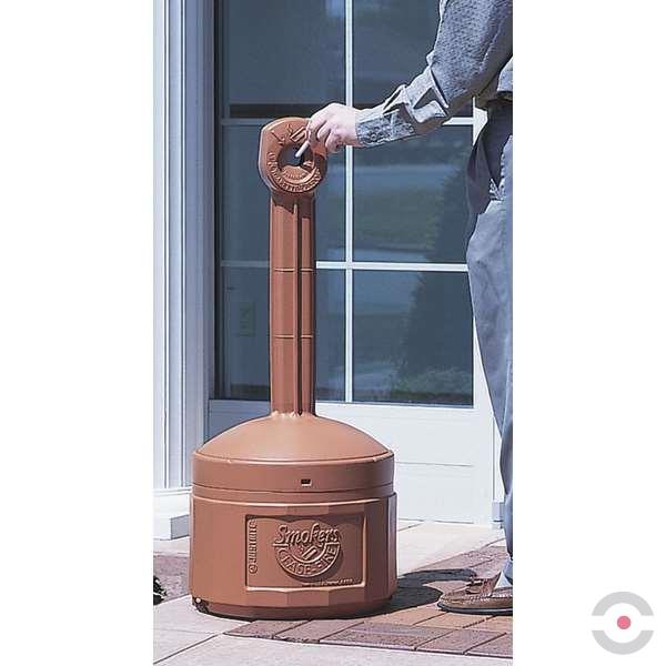 Popielnica zewnętrzna Justrite, polietylenowa Smokers Cease-Fire na niedopałki, brązowa