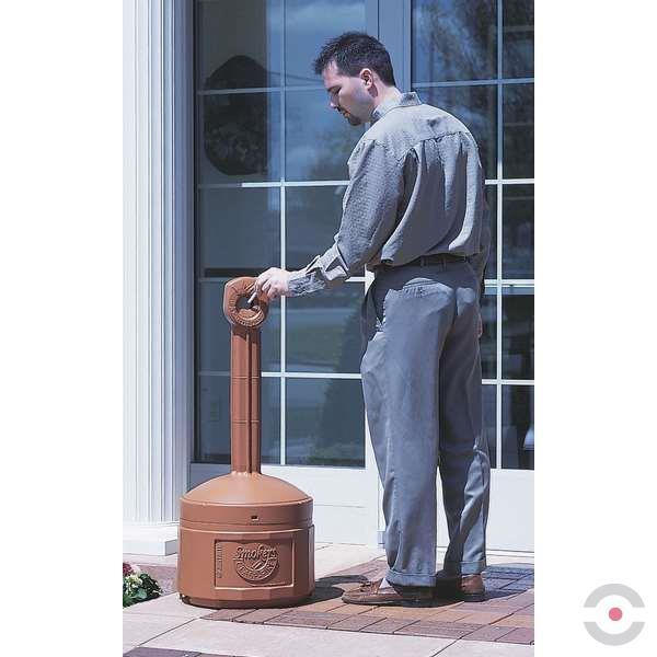 Popielnica zewnętrzna Justrite, polietylenowa Smokers Cease-Fire na niedopałki, brązowa