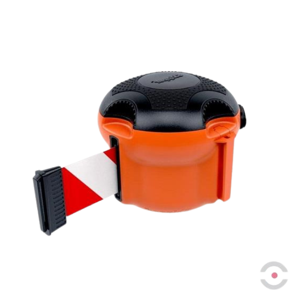 Kaseta XS z wyciąganą taśmą ostrzegawczą (biało-czerwona), dł. 9 m, pomarańczowy