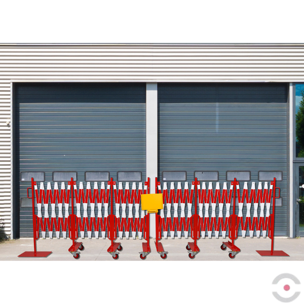 Zestaw 2 szt. Bariera nożycowa dł. 2*8000 mm, słupek, kółka, czerwony/biały