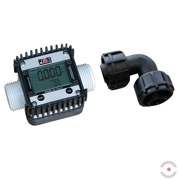 Licznik przepływowy cyfrowy K24, plastik, 6-100 l/miin, gwint wewnętrzny 1", kolanko 90°