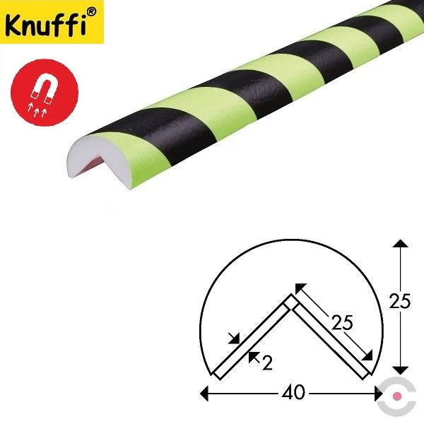 Elastyczny profil ostrzegawczo-ochronny Knuffi, typ A, magnetyczny, neon/czarny, 1000 mm