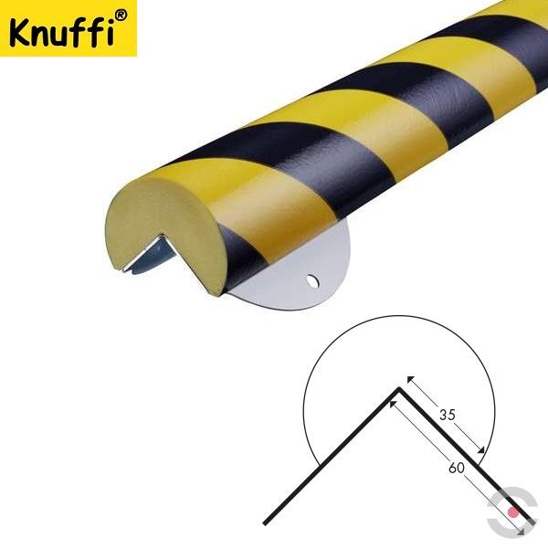 Elastyczny profil ostrzegawczo-ochronny Knuffi, typ A+, naścienny, żółty/czarny, 1000 mm
