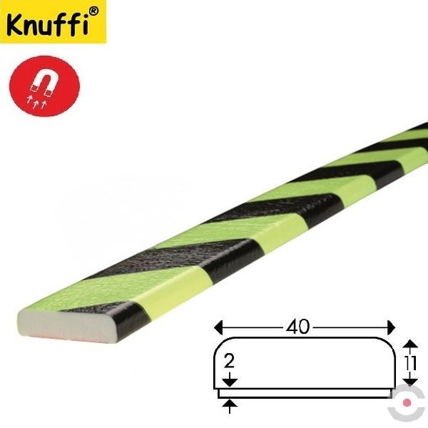 Elastyczny profil ostrzegawczo-ochronny Knuffi, typ F, magnetyczny, neon/czarny, 1000 mm