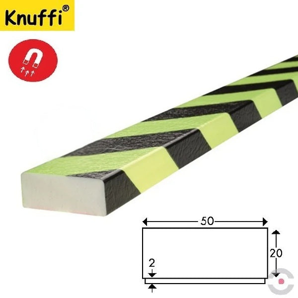 Elastyczny profil ostrzegawczo-ochronny Knuffi, typ D, magnetyczny, neon/czarny, 1000 mm