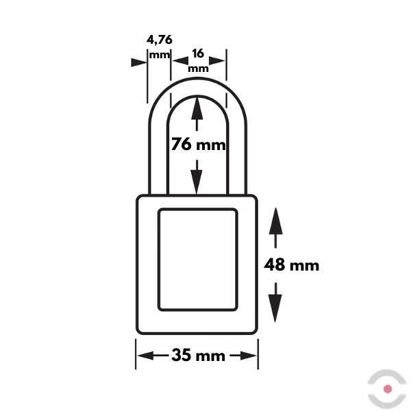 Kłódka bezpieczeństwa (Ex, korpus kompozytowy, długi kabłąk SN 4.76 mm, klucz KD, czerwona