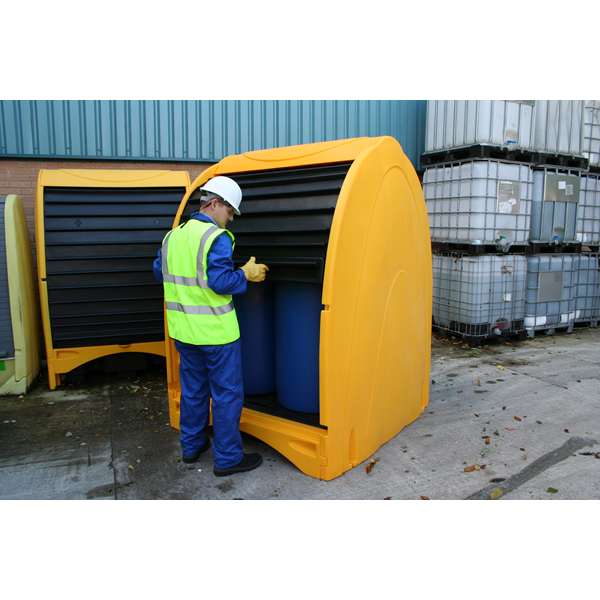 Stanowisko robocze polietylenowa Topserw 250 l, beczka 4*200 l, żółty/czarny, HARDCOVER