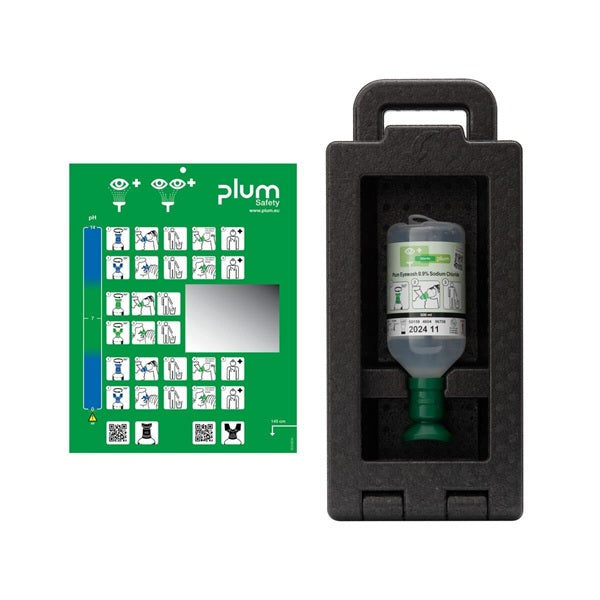 Zestaw naścienny zamykany Plum iBOX - roztwór do płukania oka, ciało obce, butelka 1*500 ml, chlorek sodu 0,9%, piktogram, lustro