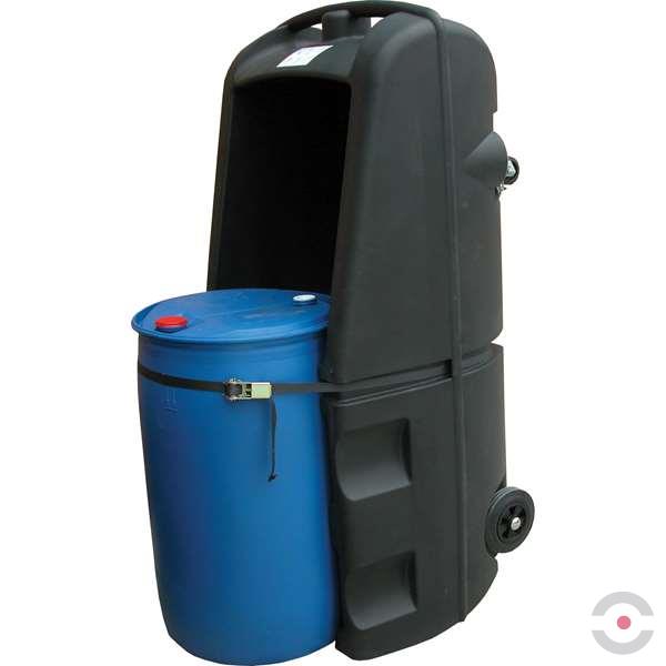 Mobilne stanowisko robocze polietylenowe Topserw 250 l, beczka 1*200 l, czarny, DRUM TROLLEY