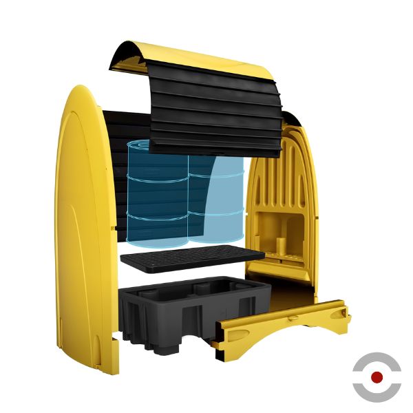 Stanowisko robocze polietylenowa Topserw 250 l, beczka 2*200 l, żółty/czarny, HARDCOVER