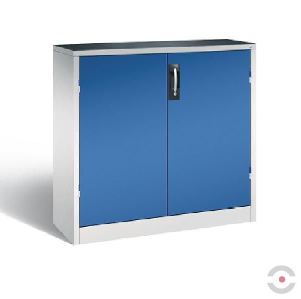 Szafa warsztatowa M, 2 półki, 3 szuflady, mata, drzwi dwuskrzydłowe, W*S*G 1000*1200*400 mm, szary/niebieski