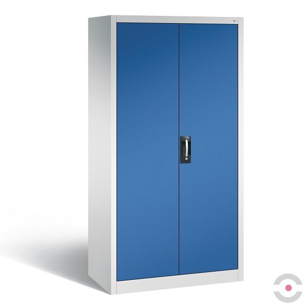 Szafa warsztatowa L, 6 półek, 8 szuflad, drzwi dwuskrzydłowe, ścianka działowa, W*S*G 1950*930*500 mm, szary/niebieski