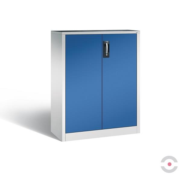 Szafa warsztatowa M, 2 półki, mata, drzwi dwuskrzydłowe, W*S*G 1200*930*400 mm, szary/niebieski