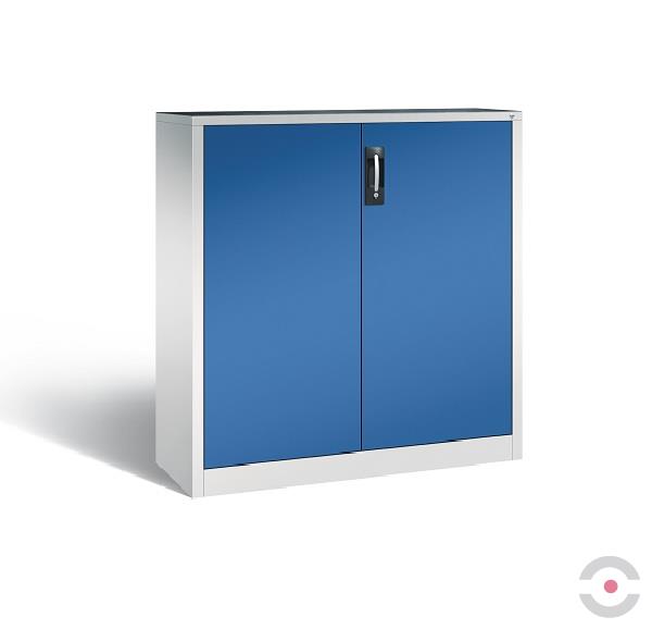 Szafa warsztatowa M, 2 półki, mata, drzwi dwuskrzydłowe, W*S*G 1200*1200*500 mm, szary/niebieski