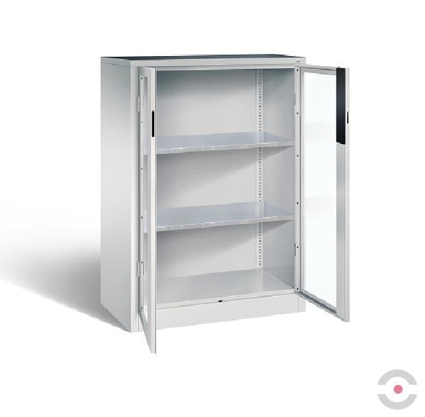 Szafa warsztatowa, mata, 2 półki, szer. 930 mm, gł. 500 mm, szara, szklane drzwi