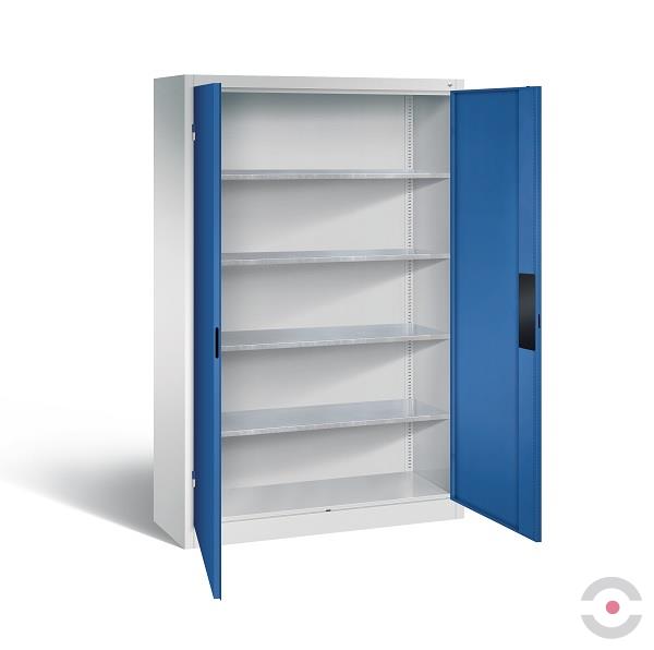 Szafa warsztatowa XL, nośność do 700 kg, 4 półki, drzwi dwuskrzydłowe, W*S*G 1950*1200*500 mm, szary/niebieski
