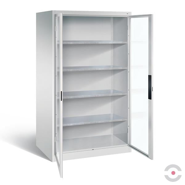 Szafa warsztatowa XXL, 4 półki, Seria 89, szer. 1200, gł. 800 mm, szara, szklane drzwi