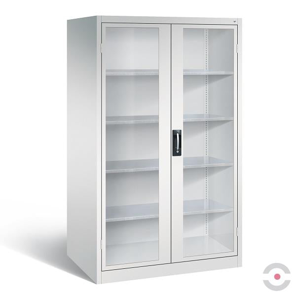 Szafa warsztatowa XXL, 4 półki, Seria 89, szer. 1200, gł. 800 mm, szara, szklane drzwi