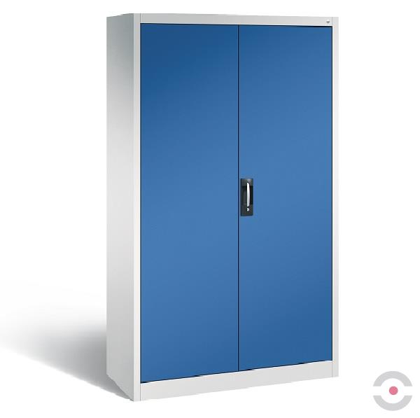 Szafa warsztatowa ze ścianką działową, 2x4 półki, szer. 1200 mm, gł. 500 mm, szaro-niebieska