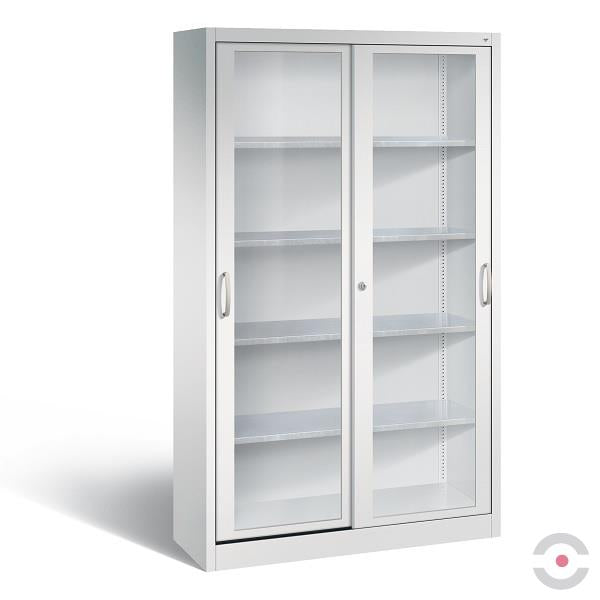 Szafa warsztatowa XL, 4 półki, drzwi przesuwne, przeszklone, W*S*G 1950*1200*400 mm, szary