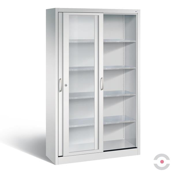 Szafa warsztatowa XL, 4 półki, drzwi przesuwne, przeszklone, W*S*G 1950*1200*400 mm, szary