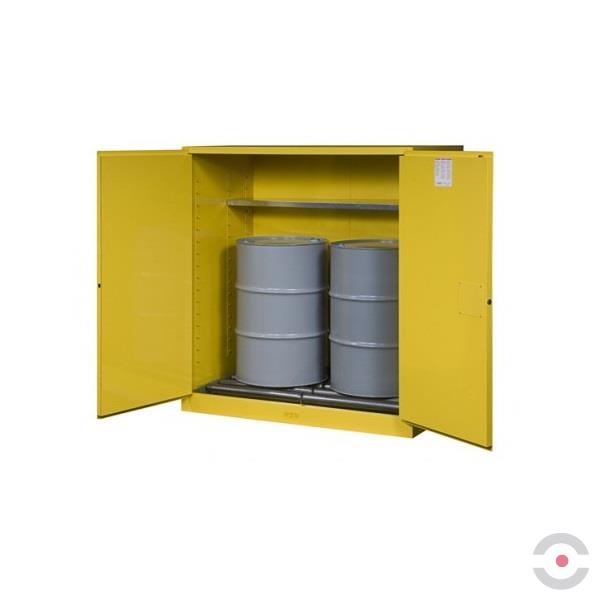 Szafa zabezpieczająca (beczki) Justrite DRUM XXL, 2*200 l, pion, 2-drzwiowa ZR, 1 półka, żółty