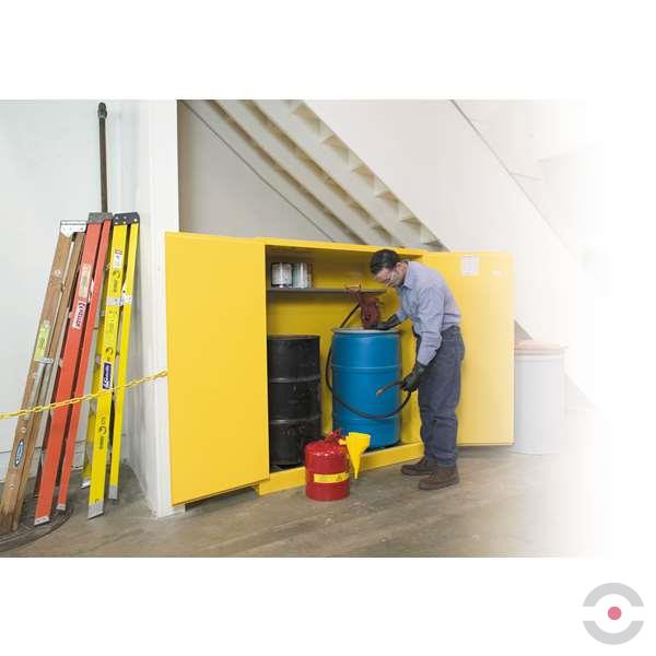 Szafa zabezpieczająca (beczki) Justrite DRUM XXL, 2*200 l, pion, 2-drzwiowa ZR, 1 półka, żółty