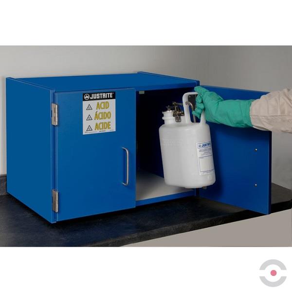 Szafa zabezpieczająca (kwasy, zasady) Justrite TABLE WOOD S, 15 l, 2-drzwiowa ZR, niebieski
