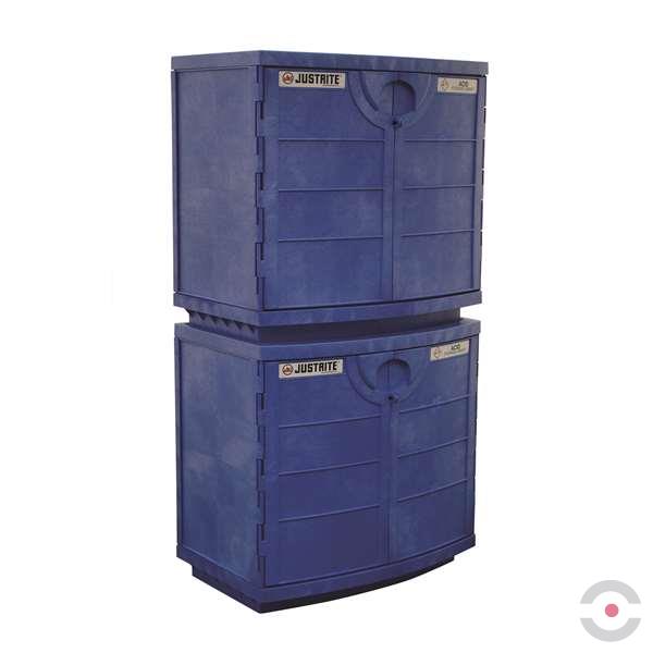 Szafa zabezpieczająca (kwasy, zasady) Justrite BENCH HDPE M, 90 l, 2-drzwiowa ZR, 1 półka, niebieski