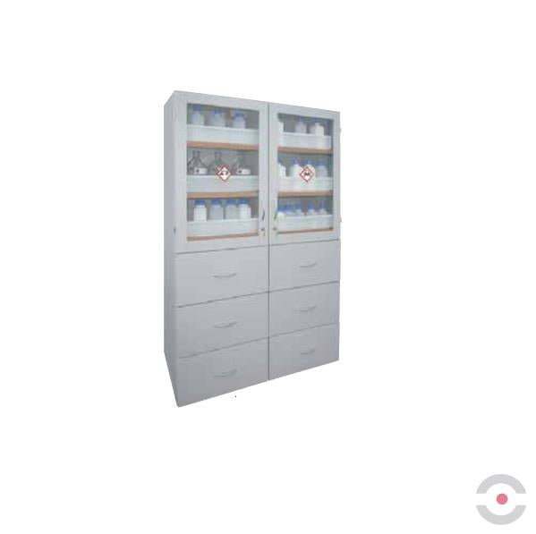 Szafa zabezpieczająca (kwasy, zasady) Topserw MODUS XL, 4 komory, 6 półek wysuwanych, 6 szuflad, drzwi CLA-GL